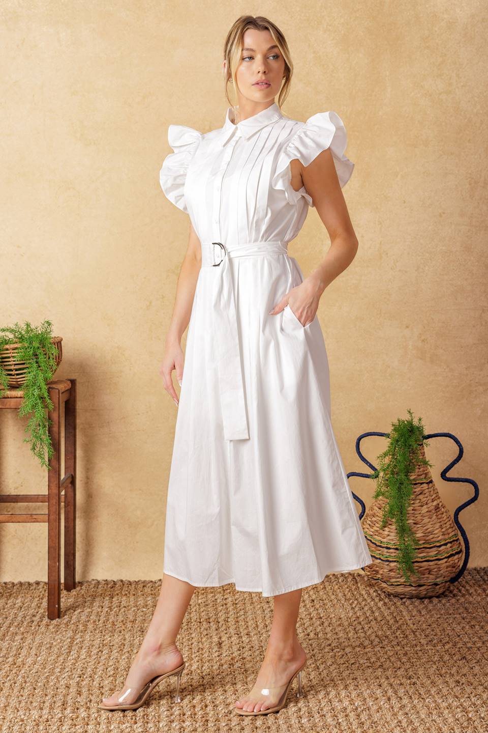 GLIMPSE IN TIME WOVEN MIDI DRESS Flying Tomato